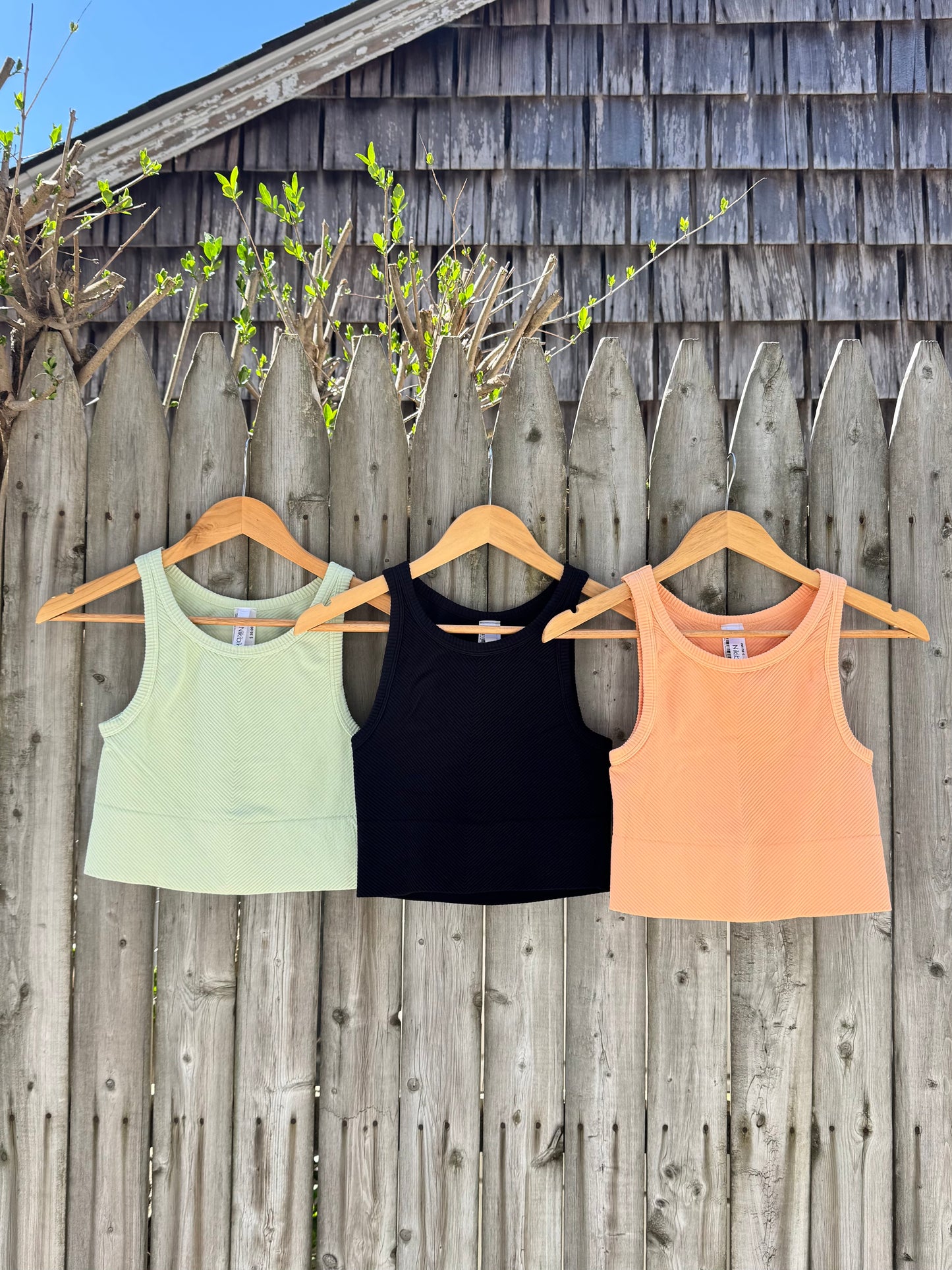 Chevron Highneck Crop Top- Pistachio Cream