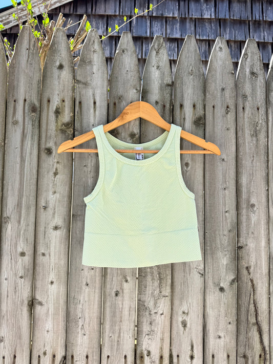 Chevron Highneck Crop Top- Pistachio Cream