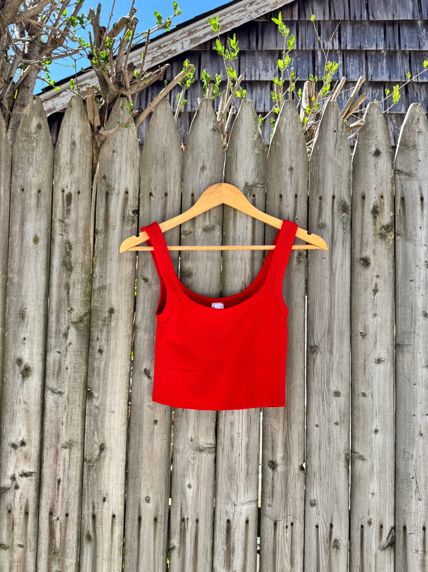Chevron Ribbed Crop Top- Red