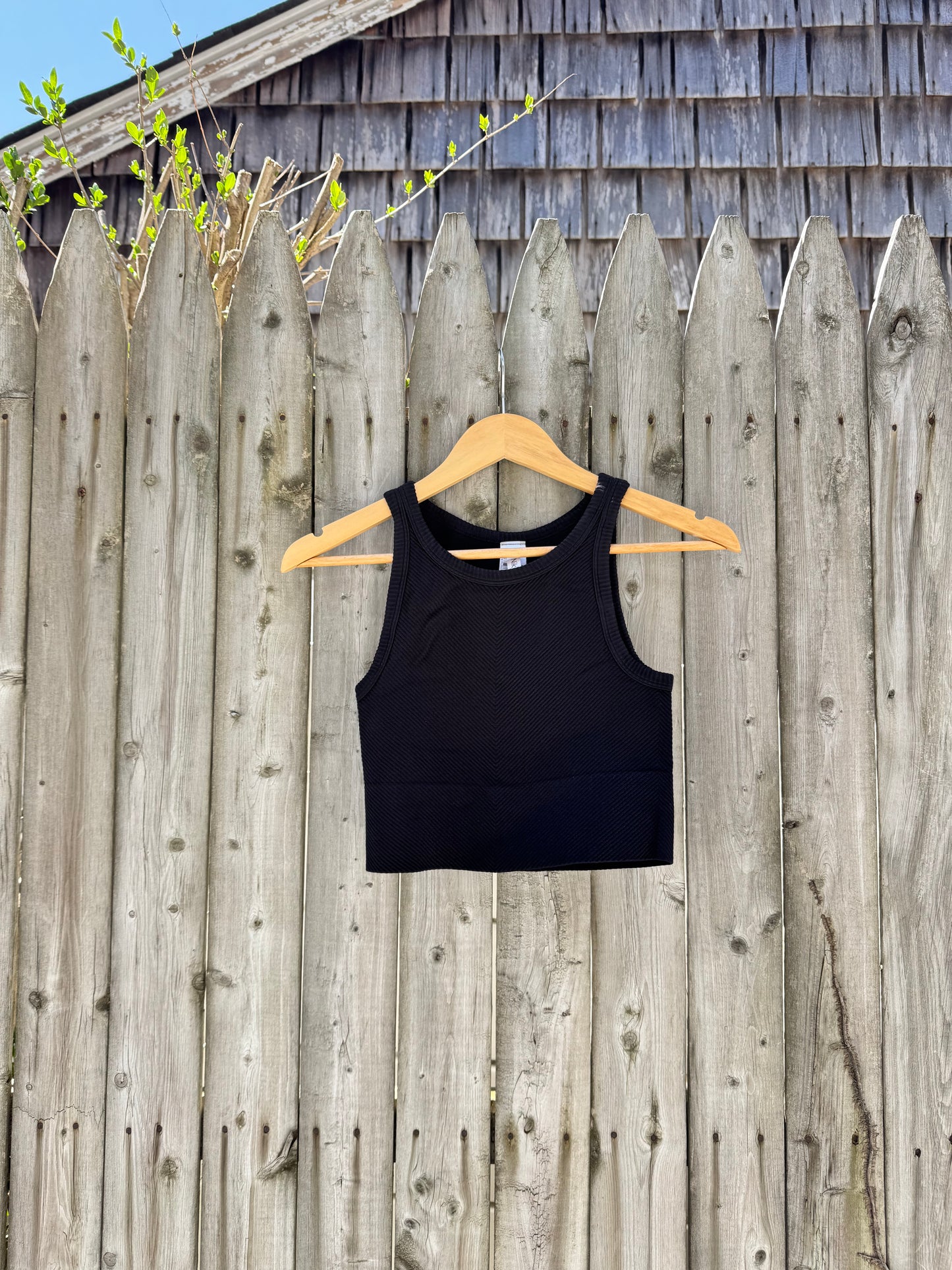Chevron Highneck Crop Top- Black