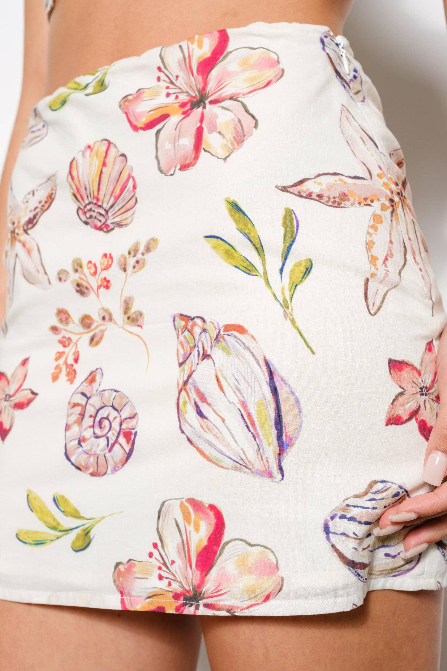 Shell Plant Print Mini Skirt