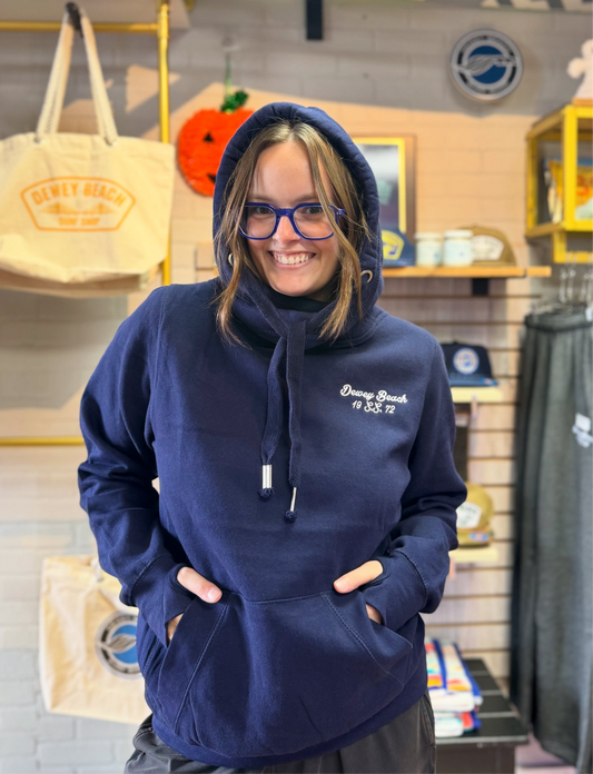 Dewey Beach S.S. Wide Neck Hoodie- Navy