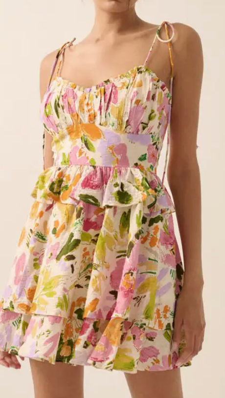 Cream Ruffled Flare Dress