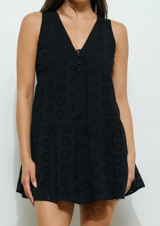 Black Eyelet Mini Dress