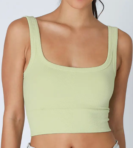 Chevron Ribbed Crop Top- Pistachio Cream