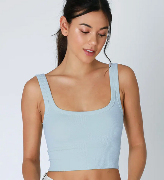 Chevron Ribbed Crop Top- Breezy Blue