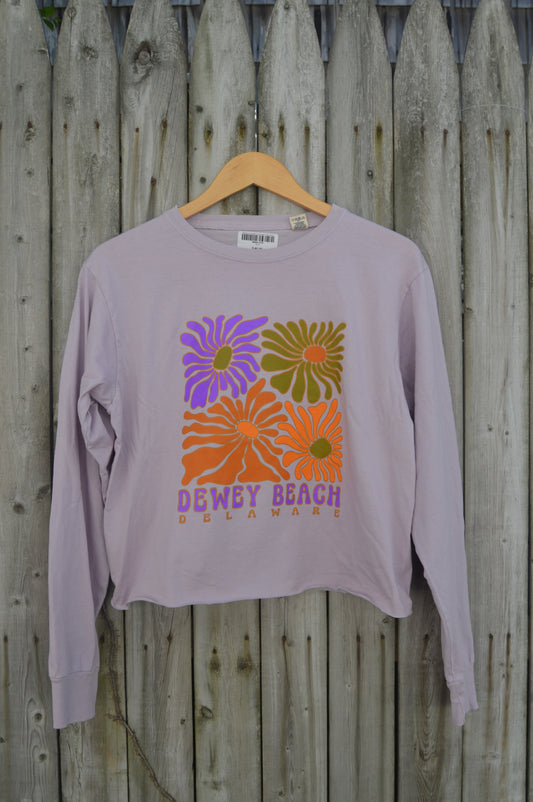 Blossoms Cropped Long Sleeve- Lilac Marble