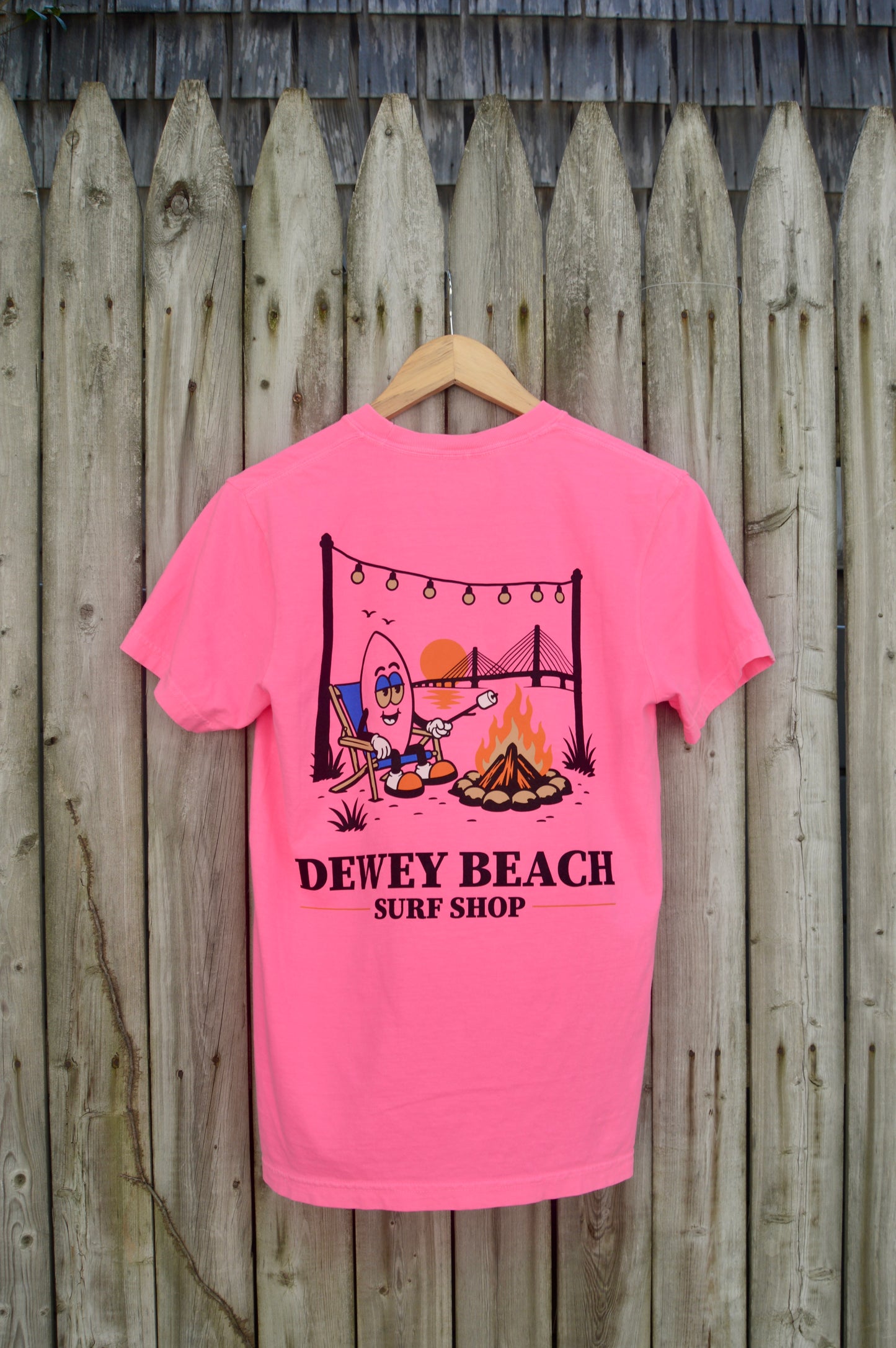 Dewey Beach Bonfires Tee- Neon Pink