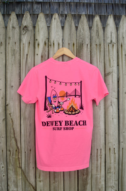 Dewey Beach Bonfires Tee- Neon Pink