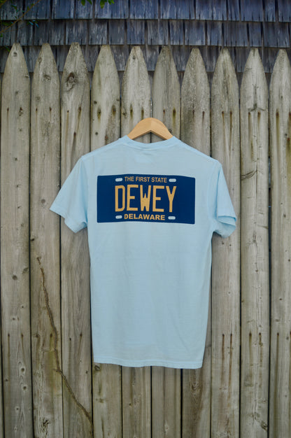 Dewey License Plate Tee- Baby Blue