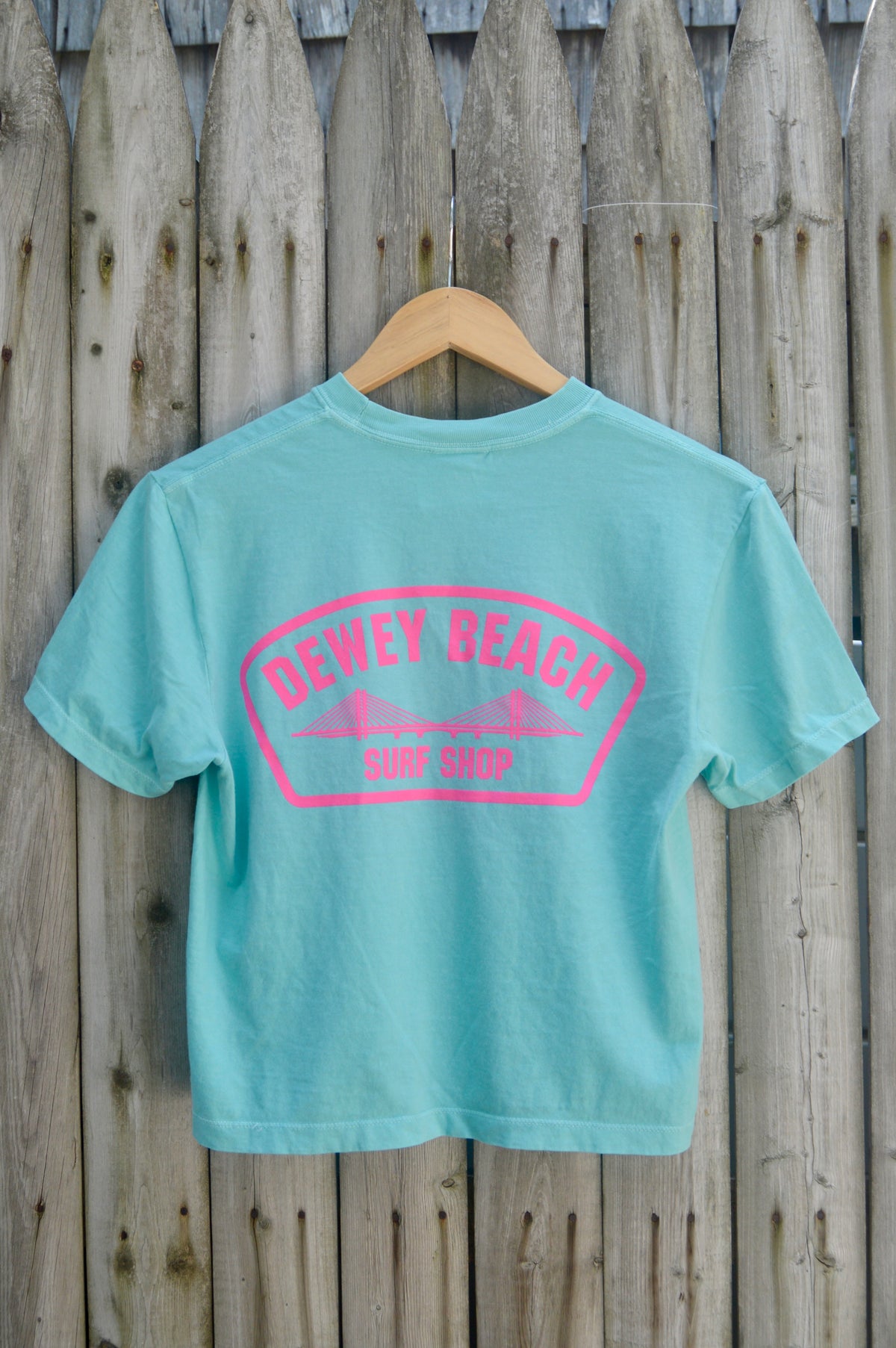 Cropped Bridge Logo Tee- Hot Pink/Mint
