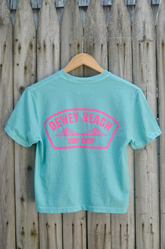Cropped Bridge Logo Tee- Hot Pink/Mint