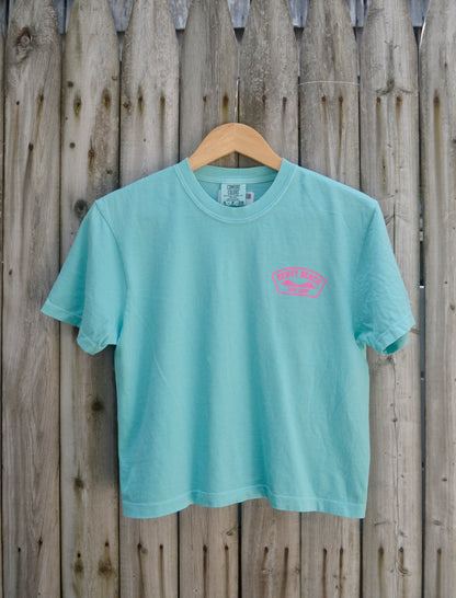 Cropped Bridge Logo Tee- Hot Pink/Mint