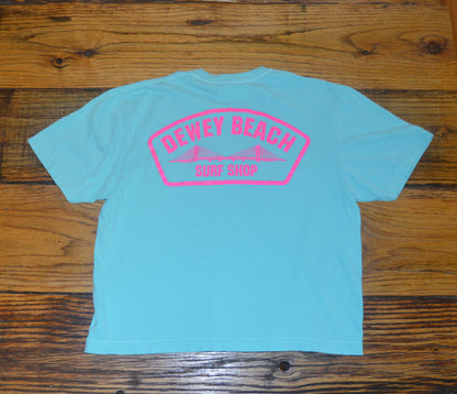 Cropped Bridge Logo Tee- Hot Pink/Mint