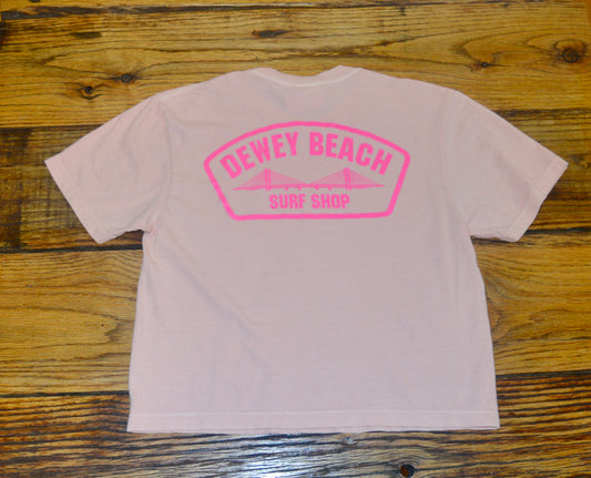 Cropped Bridge Logo Tee- Hot Pink/Peach