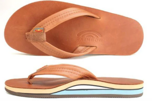 Men's Premier Tan/Blue Leather Double Layer Arch Rainbows