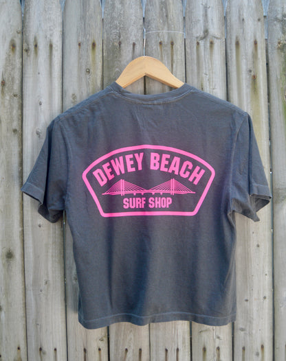 Cropped Bridge Logo Tee- Hot Pink/Pepper