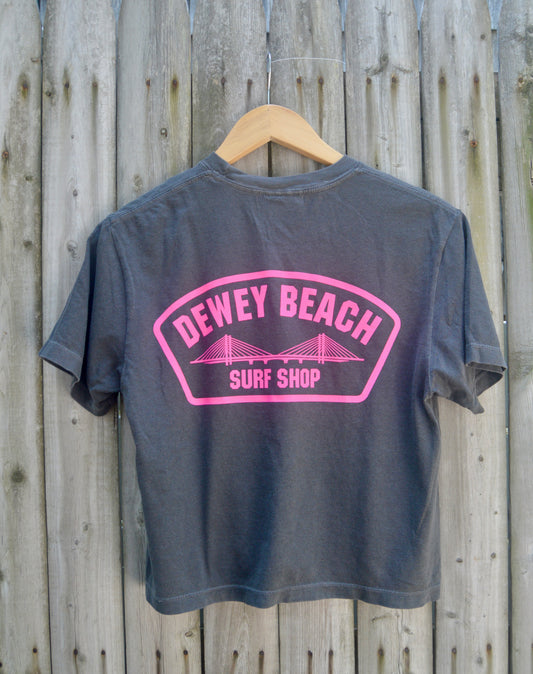 Cropped Bridge Logo Tee- Hot Pink/Pepper