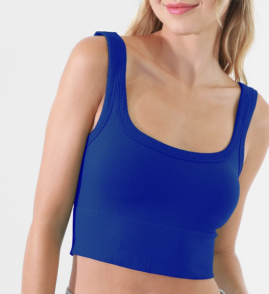 Chevron Ribbed Crop Top- Royal Blue