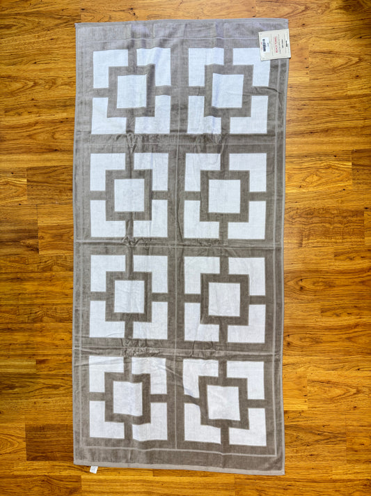 Tan and White Geometric Beach Towel