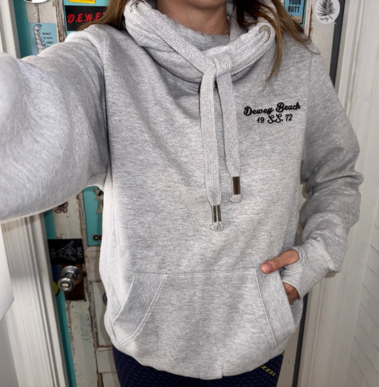 Dewey Beach S.S. Wide Neck Hoodie- Light Grey