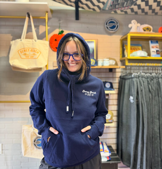 Dewey Beach S.S. Wide Neck Hoodie- Navy